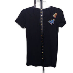 Heritage Y2K Butterfly Black V Neck Tee Size: M JR & a Beaded Leather Belt NWT